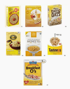 Selection of cereals in yellow packaging